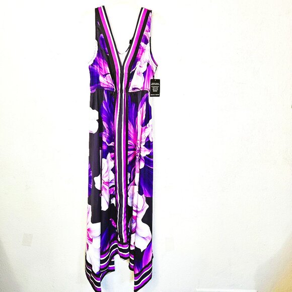 Boston Proper Dresses & Skirts - Boston Proper Purple Feminine Floral Print Handkerchief Hem Maxi Dress Size S